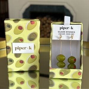 Piper K Olive Green Glass Stone Drop Earrings